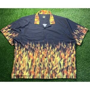 Vtg Benny's Flame Fire Button Short Sleeve Bowling Hawaiian Shirt Sz 4XL